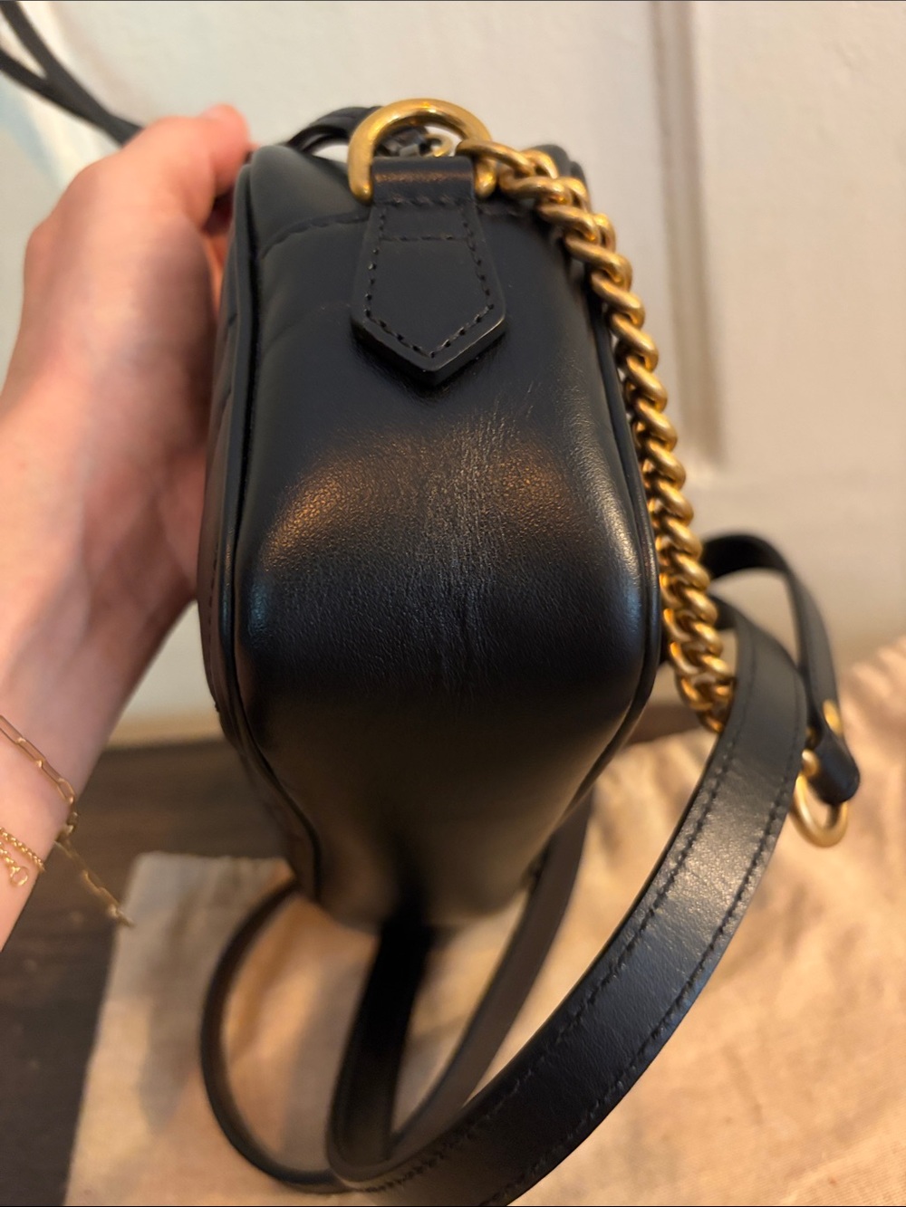 Gucci Black Chevron Leather Small Marmont Crossbody with Gold GG - Picture 10 of 11